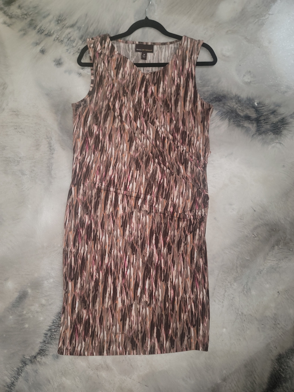 Dana Buchman Sleeveless Midi Dress in Pink, Brown and Cream Abstract Print